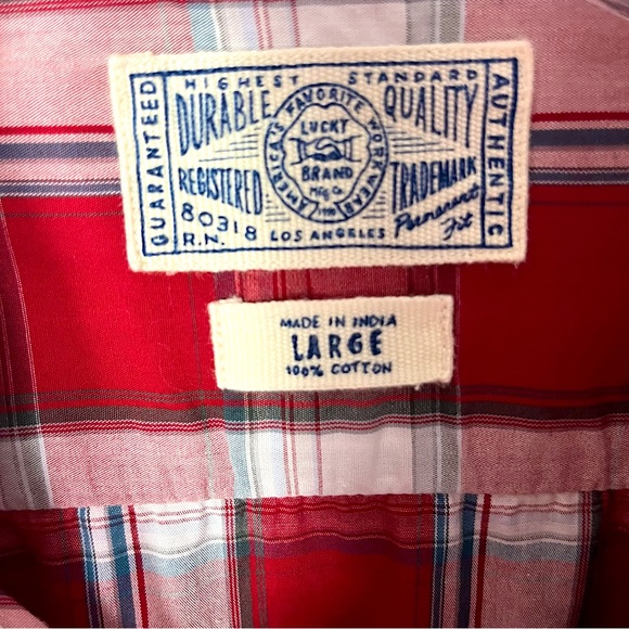 Vintage LUCKY BRAND Men’s Long Sleeve Plaid Cotton Button Up Shirt Size L Y2K - Picture 6 of 7